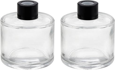 QUUPY 2 Pcs 50ml/1.7oz Clear Round Empty Glass Diffuser Bottles Jars Containers Fragrance