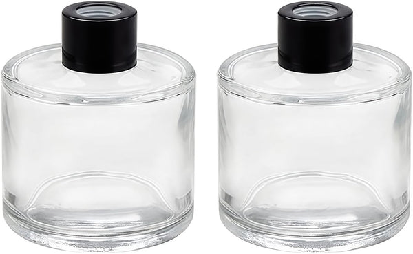 QUUPY 2 Pcs 50ml/1.7oz Clear Round Empty Glass Diffuser Bottles Jars Containers Fragrance