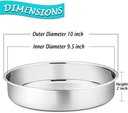 P&P CHEF Cake Pan Set of 2 - Stainless Steel Round Baking Layer Cake Pans, 9.5 Inch, Non Toxic & Easy Clean