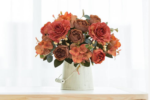 Artificial Flowers, Fake Peony Silk Flowers Hydrangea Bouquet Decor, Faux Camellia for Home Living Room Centerpieces