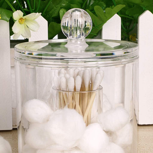 Hipiwe Cotton Ball and Swab Organizer with Lid, Acrylic Jar Makeup Qtip Organizer for Bathroom Storage Canister Jar