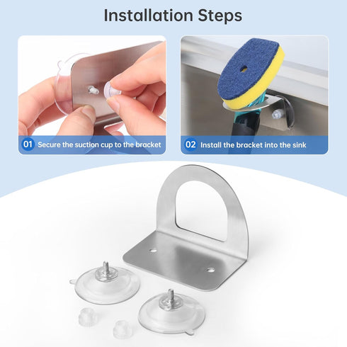 Dlilise Stainless Steel Kitchen Sink Dish Brush Holder with Suction Cups,Scrub Brush Holder, Compatible with Various