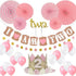 Birthday Decoration Set - Baby Party Crown, 2 st Birthday Party Hat, Princess Tiara, Cake Topper, Star Banner, Pink