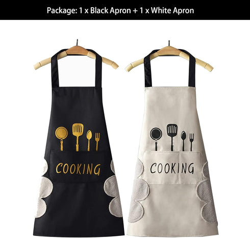 DILLMAN Women Kitchen Apron with Hand Wipe Pockets,Big Pocket,Hand-wiping, Waterproof for Cooking Baking