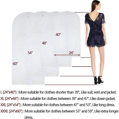 Garment Bag Clear 24'' x 48'' Long Suit Dust Cover for Dance Dress Clothes, Pack of 6