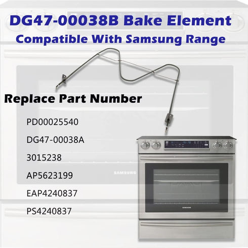 DG47-00038B Bake Element, Compatible with Samsung Range/Stove/Oven, Replaces PD00025540, 2 Yr Warranty