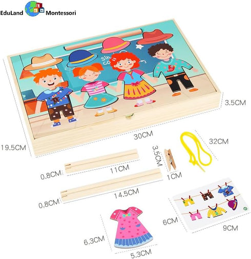 2-6 Montessori Practical Life Clothes Hanging Job Rope Strings Hanging Clothes with Clothespins Airing Clothes