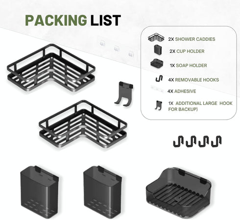 AESTHELIV 6 Pack Adhesive Corner Shower Caddy Hanging - Rustproof Stainless Steel Corner Shelves Large Capacity Shower