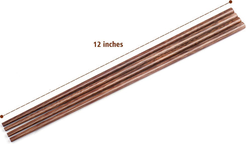 GLAMFIELDS 12 Inches Long Wenge Wood Chopsticks, Reusable Chinese Style Kitchen Chop Sticks, 2 Pairs