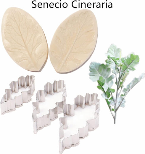 8set Gumpaste Flower Silicone Mold and Cutter, Stainless Steel Flower Cutter for Wedding and Birthday Cake Decorating