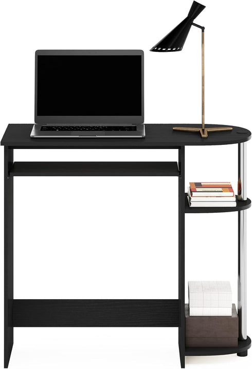 Furinno Simplistic Computer Desk with Keyboard Tray, Easy Assembly, Americano/Stainless Steel