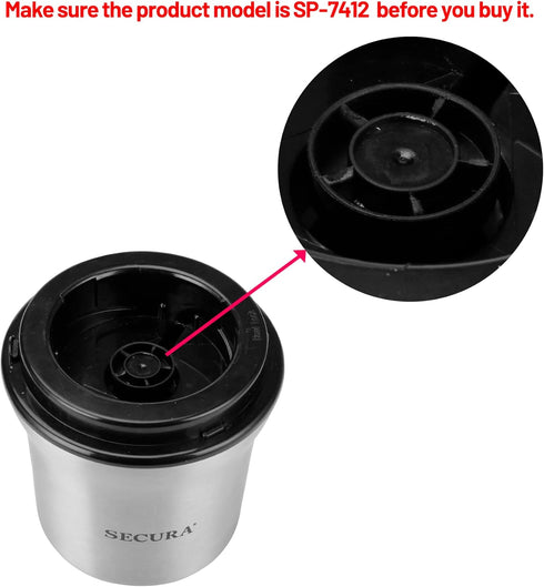 Secura Electric Coffee and Spice Grinder Replacement Parts, Stainless Steel Removable Grinder Bowl for Model SP-7412