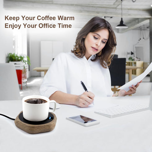 Coffee Mug Warmer for Desk - Wooden Auto Shut Off Drink Warmer for Milk Tea Water Cocoa - Smart Beverage Heating Candle