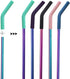 Senneny Set of 5 Stainless Steel Straws - Colorful with Silicone Flex Tips, 2 Cleaning Brushes and Portable Bag Included