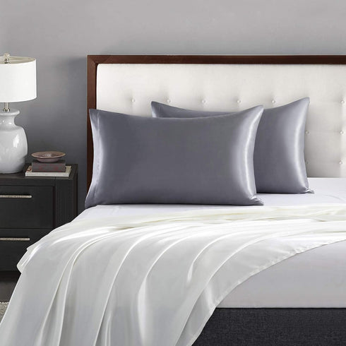 P Pothuiny 2-Piece Grey Satin Pillowcases, Queen Size Silky Pillow Covers for Hair & Skin, Wrinkle Fade Resistant