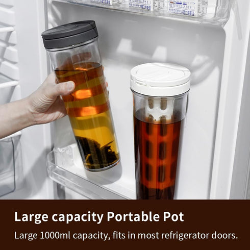 Portable Cold Brew Coffee Maker, 34oz Iced Coffee Maker with Leak-Proof Removable Fine Mesh Filter for Camping