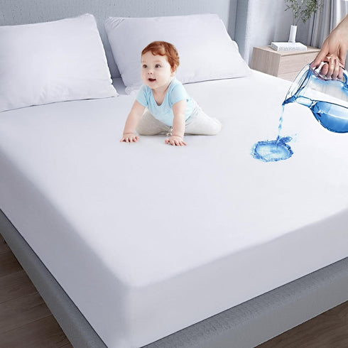 Moonsea Waterproof Mattress Protector Twin Extra Long (XL), Smooth Top Cover for Kids, Breathable Fitted Sheet