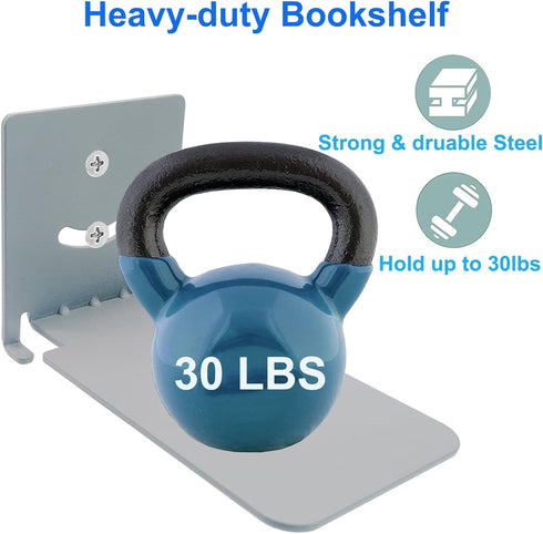 SHTCSZBA (Silver,2 Pack) Invisible Floating Bookshelves Wall Mounted, Heavy-Duty Book Organizers, Iron Wall Mount