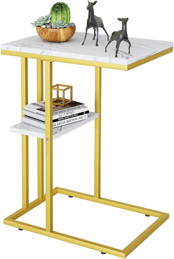 Easy Paws C Shaped End Table,Small Side Table for Couch and Bed, Gold Snack