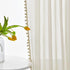 Treatmentex Pom Pom Linen Sheer Curtains for Living Room, 63 inches Length, 52" w x 2 Pack, Beige