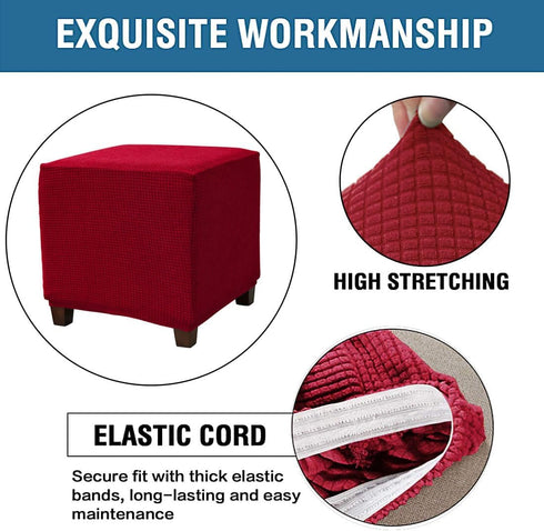 Daunkang Square Ottoman Cover Jacquard Slipcover Storage Ottoman Protector Cover for Footrest Foot Stool Stretch