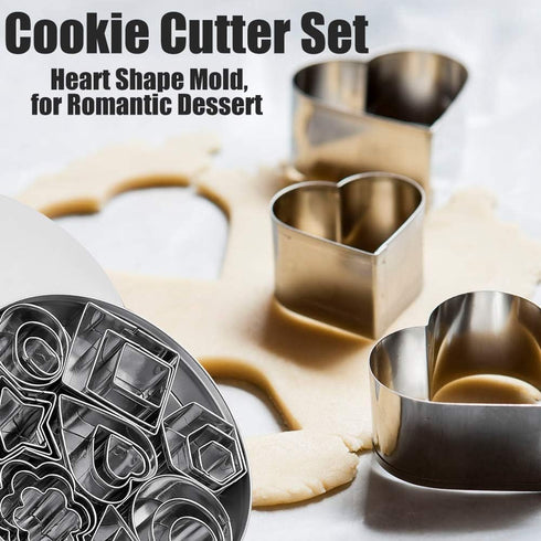 Mini Metal Cookie Cutters Set - 24 Pcs Geometric Shapes Stainless Steel Cookie Biscuit Cutters for Baking