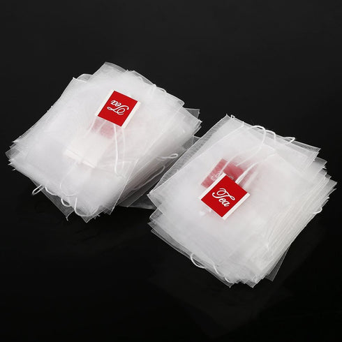 100Pcs Tea Filter Bag, Nylon Empty Infuser Strainer Bags with Drawstring for Loose Leaf Tea, Coffee, Herbs
