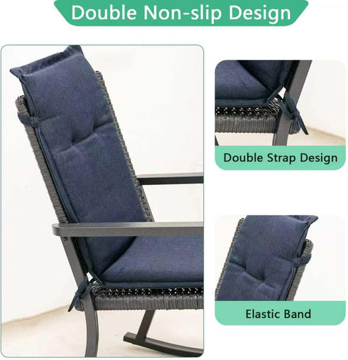18" 42" 1.5", Set 2, Helios&Hestia Indoor High Back Rocking Chair Cushions with Back Elastic and Ties, Outdoor Dining