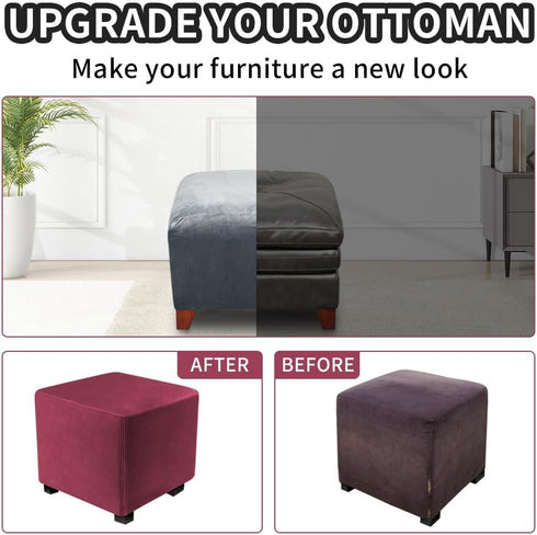 S/Length&Width:13-18"/Height:15-18",Wine Ottoman Covers Slipcover Square Ottoman Covers Protector for Footrest Foot