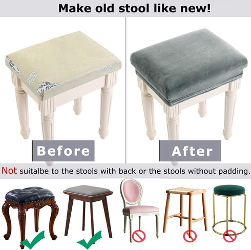 Set 4, 4 Counts) SINOSSO Vanity Stool Covers of Super Soft Velvet Stretch Washable Saddle Bar Stool Slipcover Bench