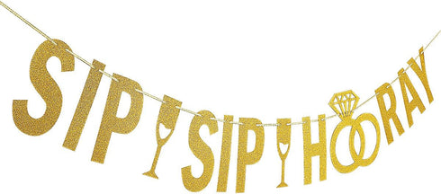 Gold Glitter Sip Sip Hooray Banner, Engagement Party Banner, Bachelorette Party Decorations for Sip Sip Hooray Party