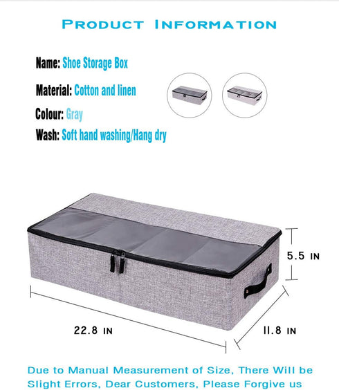 AARAINBOW 2 Packs Foldable Under Bed Shoes Organizer with Lids, Clear Window Storage Bins, Gray+Coffee