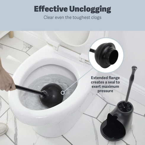 Casabella Bowl Brush & Plunger Combo - Heavy-Duty Toilet Plunger and Cleaning Brush, Ergonomic Handles, Durable Bowl