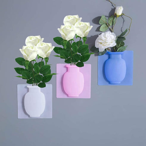 Chezmax 3PCs Flower Pot Silicone Sticky Vase, Reusable Wall-Mounted Decorative Hanging Vase