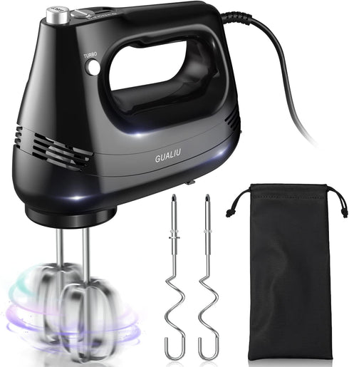 Electric Hand Mixer with Stainless Steel Whisk, Dough Hook Attachment, Storage Bag, Turbo Boost / 5 Speed Kitchen