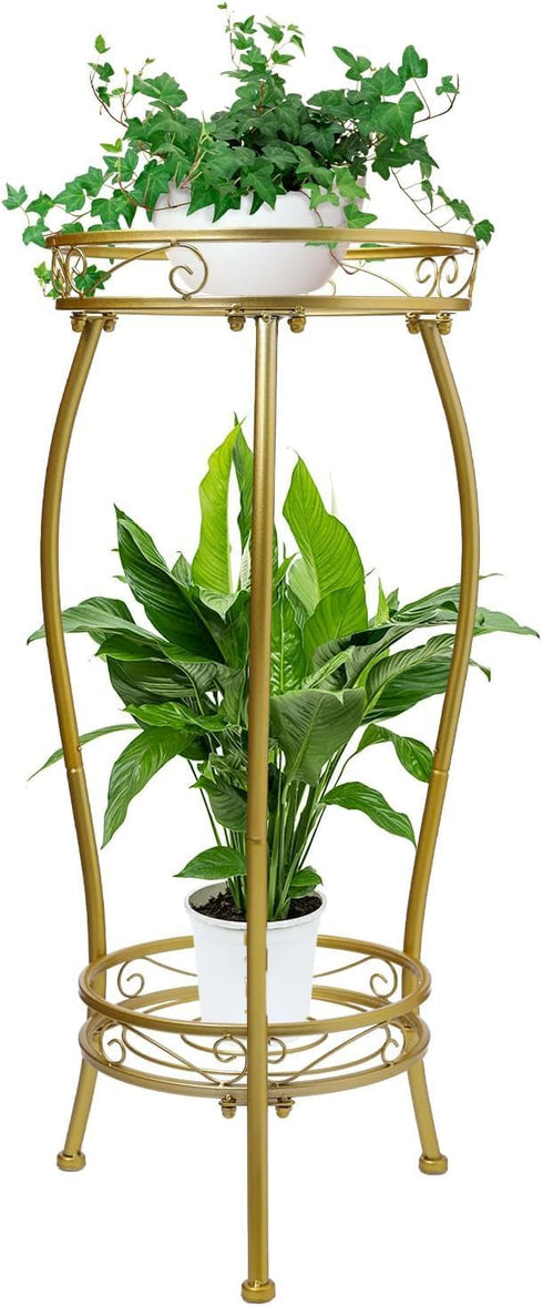 Stands2 27.1 inch Kavlium Plant Stand Indoor OutdoorTall Gold Metal Rustproof Stable Plant Tier Multiple Plant Rack