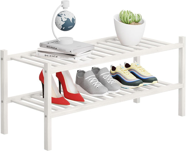 2 Tier Bamboo Shoe Rack Storage Organizer for Closet, Multifunctional Stackable Free