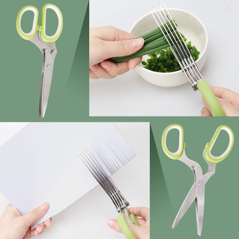 Luxiv Herb Scissors and Stripper Set - 5-Blades Stainless Steel Herb Cutter Tools with Safe Cover and Cleaning Comb