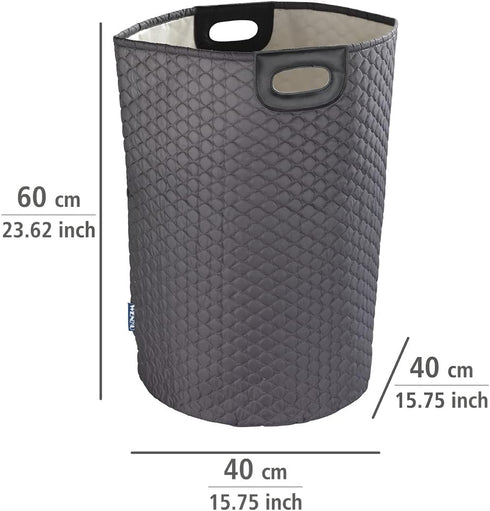 Wenko 20 Gal. Grey Laundry Bin, Round Hamper with Handles, Collecting Laundry Basket, Honeycomb Motif