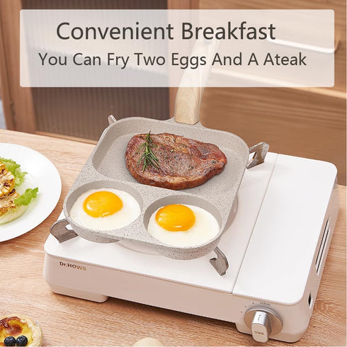 Egg Frying Pan, Nonstick 3 Section Omelette Pan, Aluminium Alloy, Suitable for Gas & Induction Cookware