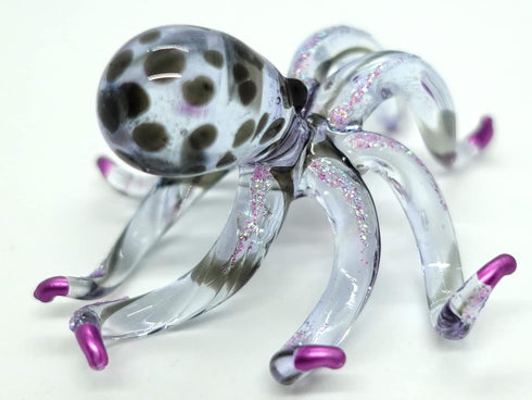Octopus Miniature Figurines - Hand Blown Color Glass Art Collectible Gift Decor (3.5", Black Purple)