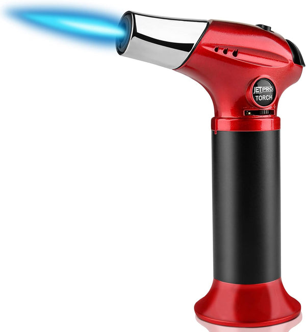 Butane Torch Kitchen Lighter, Refillable Cooking Torch with Adjustable Flame for BBQ and Desserts (red)