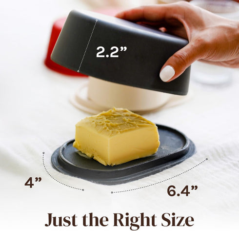 Countertop Grey Butter Dish with Lid for - Modern Plastic Dark Grey Butter Crock - Dishwasher Safe Butter Keeper