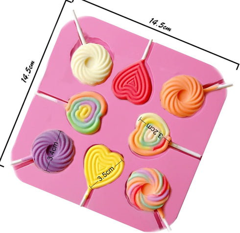 2Pcs Love Heart Lollipop Candy Molds, 8-Cavities Food Grade Silicone Molds with 40 Lollipop Sticks