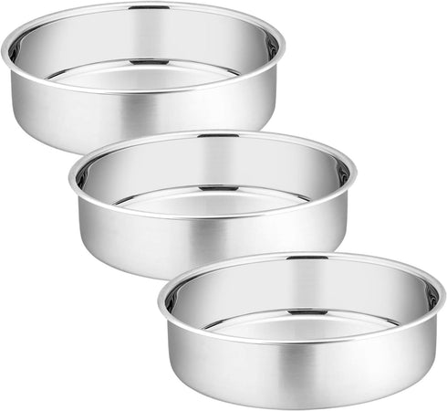 P&P CHEF 6 Inch Round Cake Pan Set of 3, Stainless Steel Baking Layer Pans for Birthday Cake, Silver
