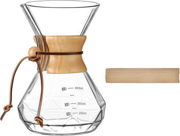Puricon Pour Over Coffee Maker with Paper Filter, 40 Sheets, 15oz Coffee Dripper Set, Borosilicate Glass Coffee Carafe