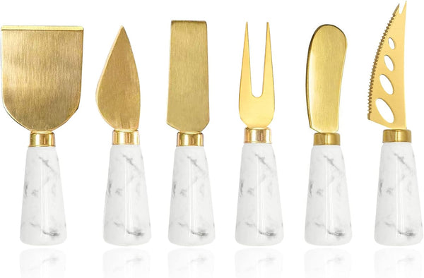 Charcuterie Board Accessories, 6 Pieces Cheese Knife Set, Marble Handle Butter Knives for Charcuterie Board Accessories
