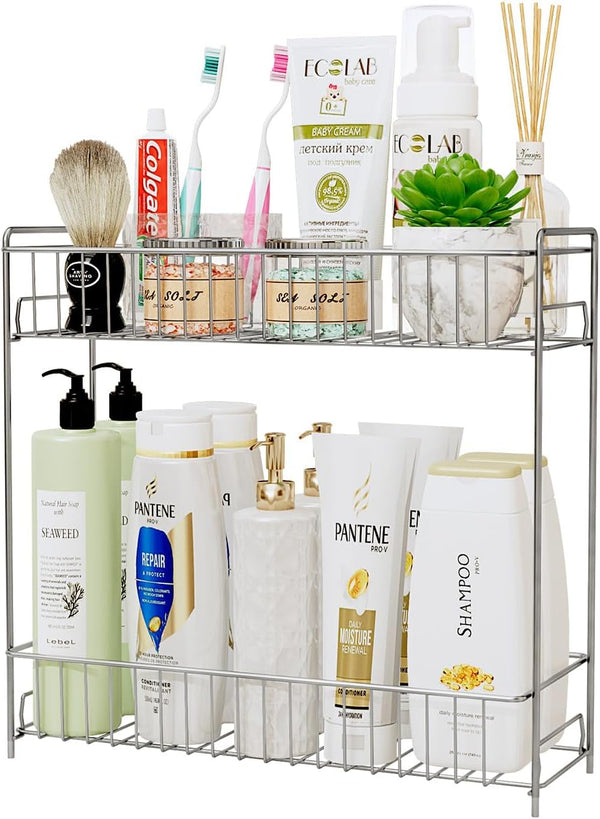 YQh 2-Tier Bathroom Storage Organizer Rack, Stainless Steel Shower Caddy, Counter and