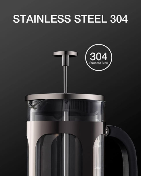 BAYKA 34 Ounce French Press Coffee Maker, Heat Resistant Borosilicate Glass with Stainless Steel