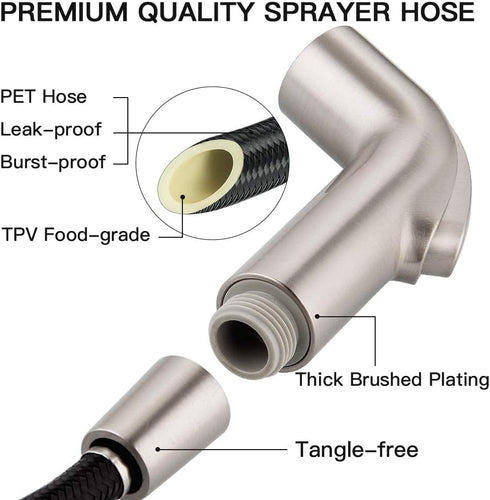Houtingmann Kitchen Side Sprayer with Hose - Sprayer with 17 Adapters, Brushed Nickel